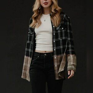 Panache Bleach Distressed Flannel Shirt Size M Home